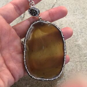 New brown agate pave necklace silver Bohemian